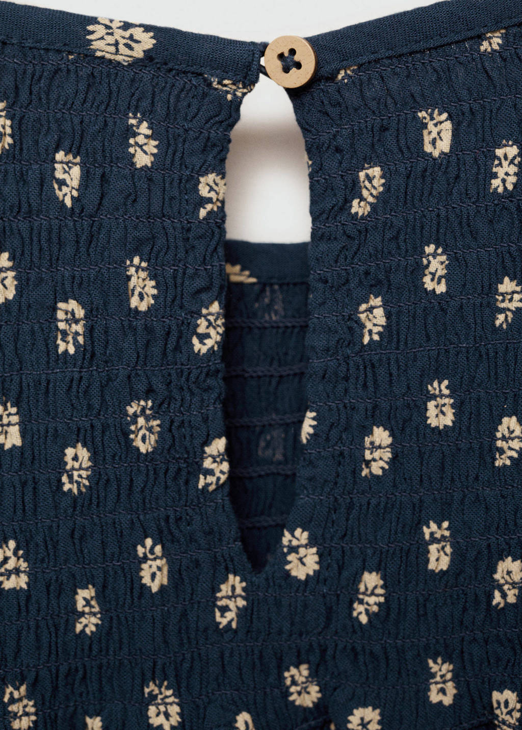 Mango Kids A-lijn jurk met all over print en ruches donkerblauw/beige