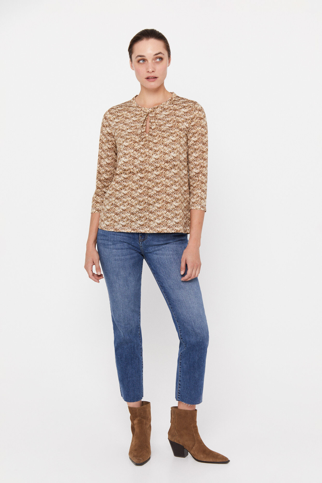 Blusa de malha plissada - Bege
