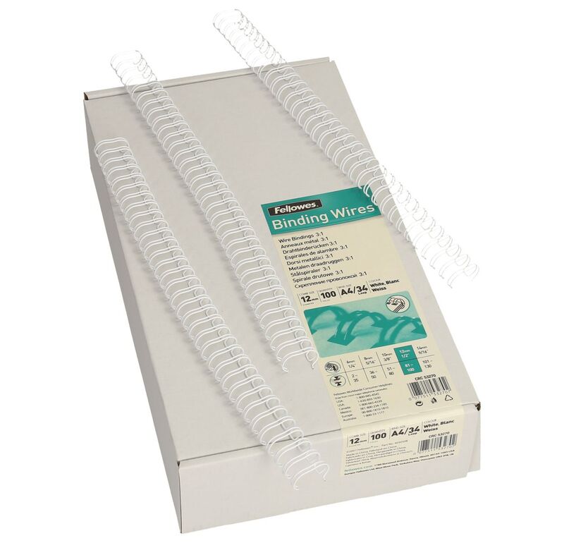 Fellowes Drahtbinderücken, A4, 12 mm, weiss, 100 Stück