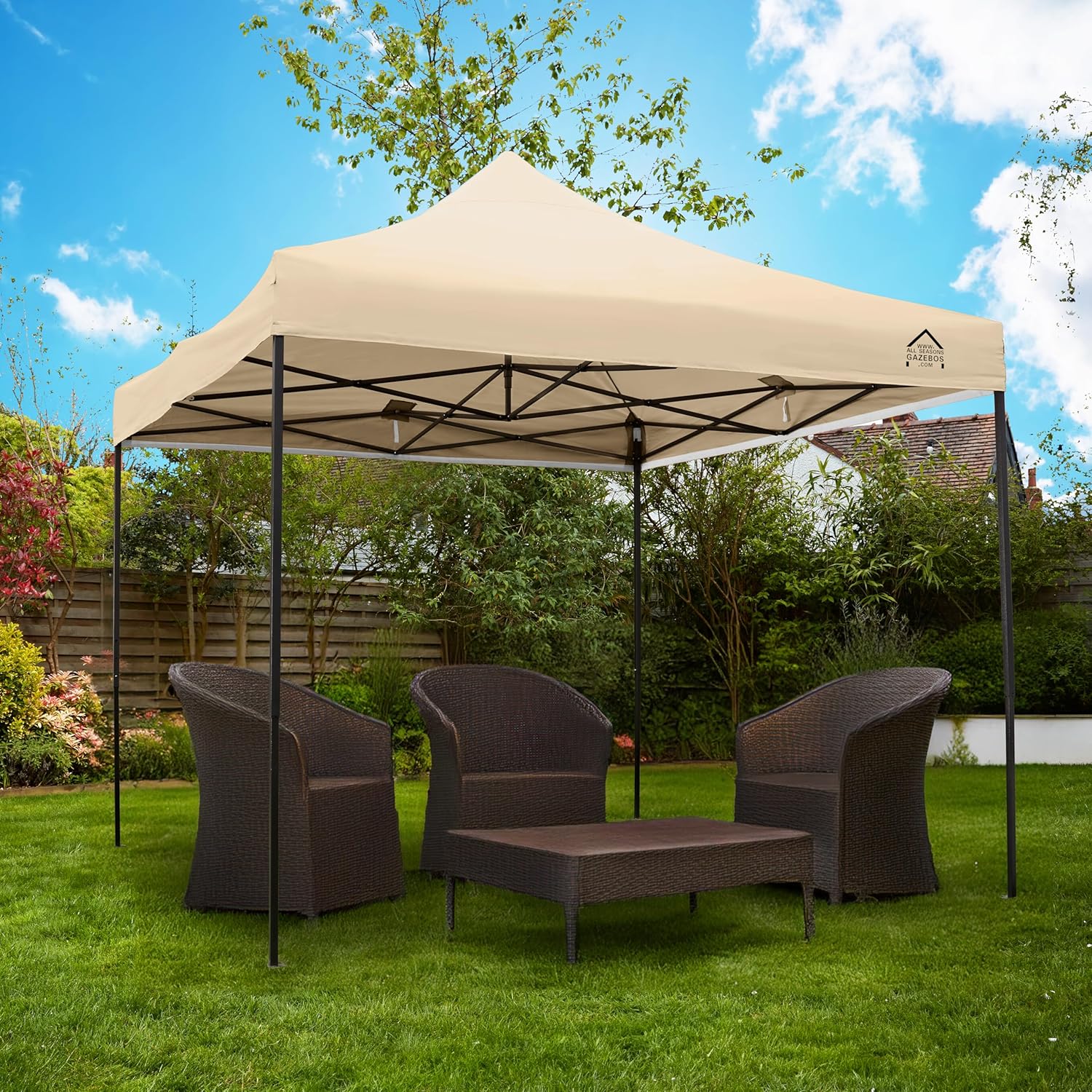 All Seasons Gazebos Strapazierfähiger Faltpavillon und Vorzelt, komplett wasserdicht, hochwertig, für einen sekundenschnellen Aufbau, 3 x 3 m erhältlich (Beige)