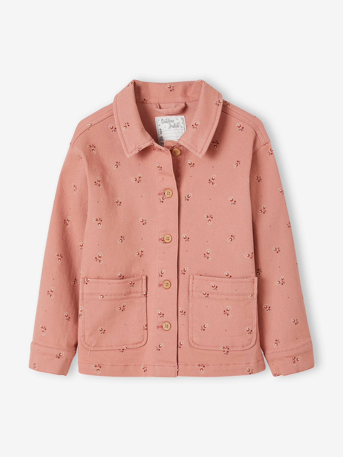 Jaqueta jeans operária, para meninas, tamanho médio, estampa rosa.
