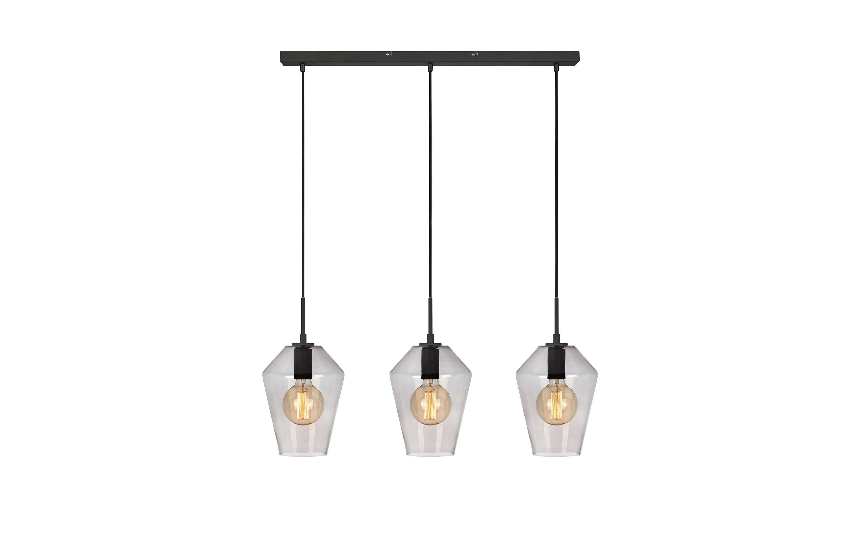 Pendelleuchte Retro, 3 x E27, max. 60W, Schwarz/Smoke<br>Hängeleuchte zur Deckenmontage
