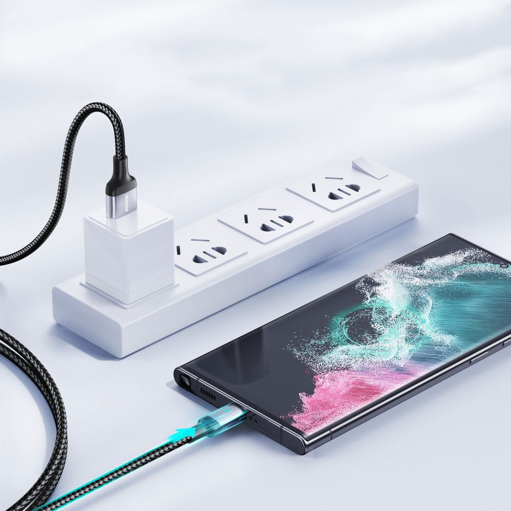 (1.2m) 3A USB A auf USB C Nylon Ladekabel Fast Charge Datenkabel mit LED - Weiss