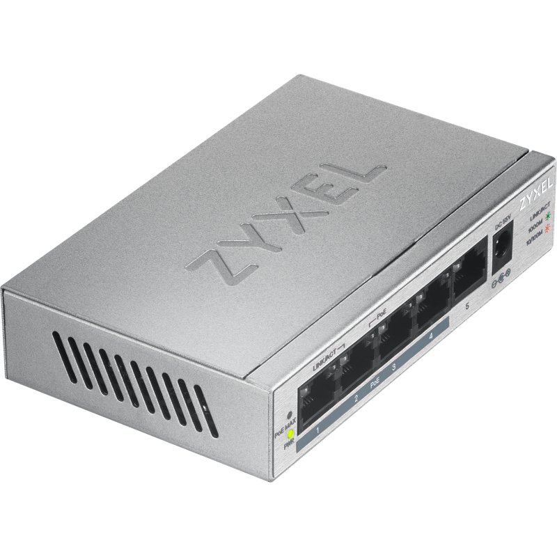 Zyxel GS1005HP Non-géré Gigabit Ethernet (10/100/1000) Connexion Ethernet, supportant l'alimentation via ce port (PoE) Argent