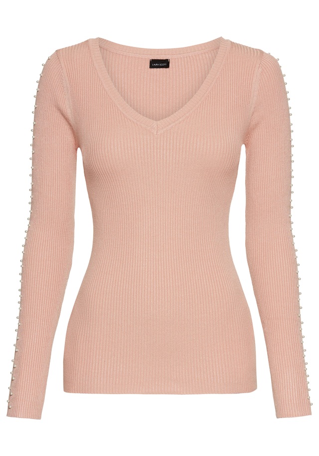 Laura Scott V-Ausschnitt-Pullover mit Zierperlen am Ärmel