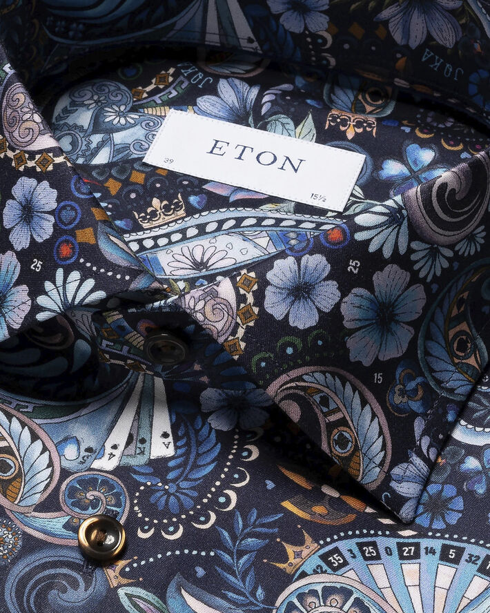 ETON Slim Fit Navy Blue Motif Signature Twill Shirt Blå