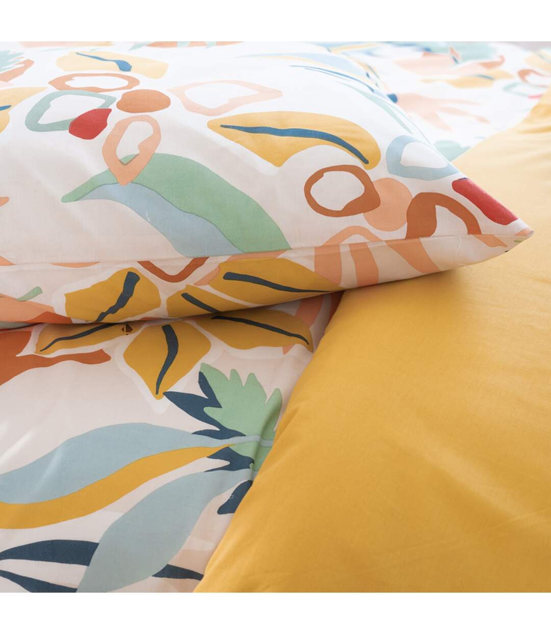 Parure de lit 260x240 cm coton BCI adouci LUCIA Jaune Cobalt 3 pièces