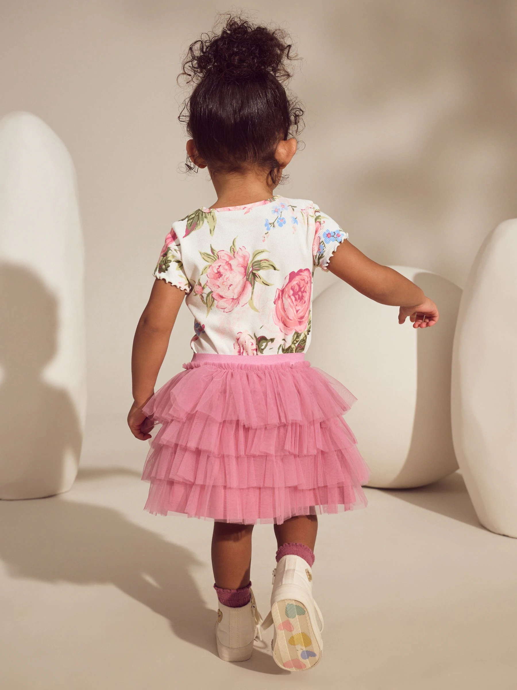 Roze bloemen - Geribbeld T-shirt en tutu-rok (3 mnd - 7 jr)