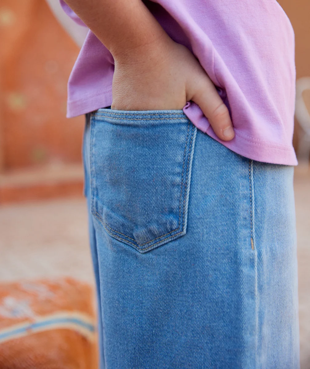 pantalon large fille en denim light low impact