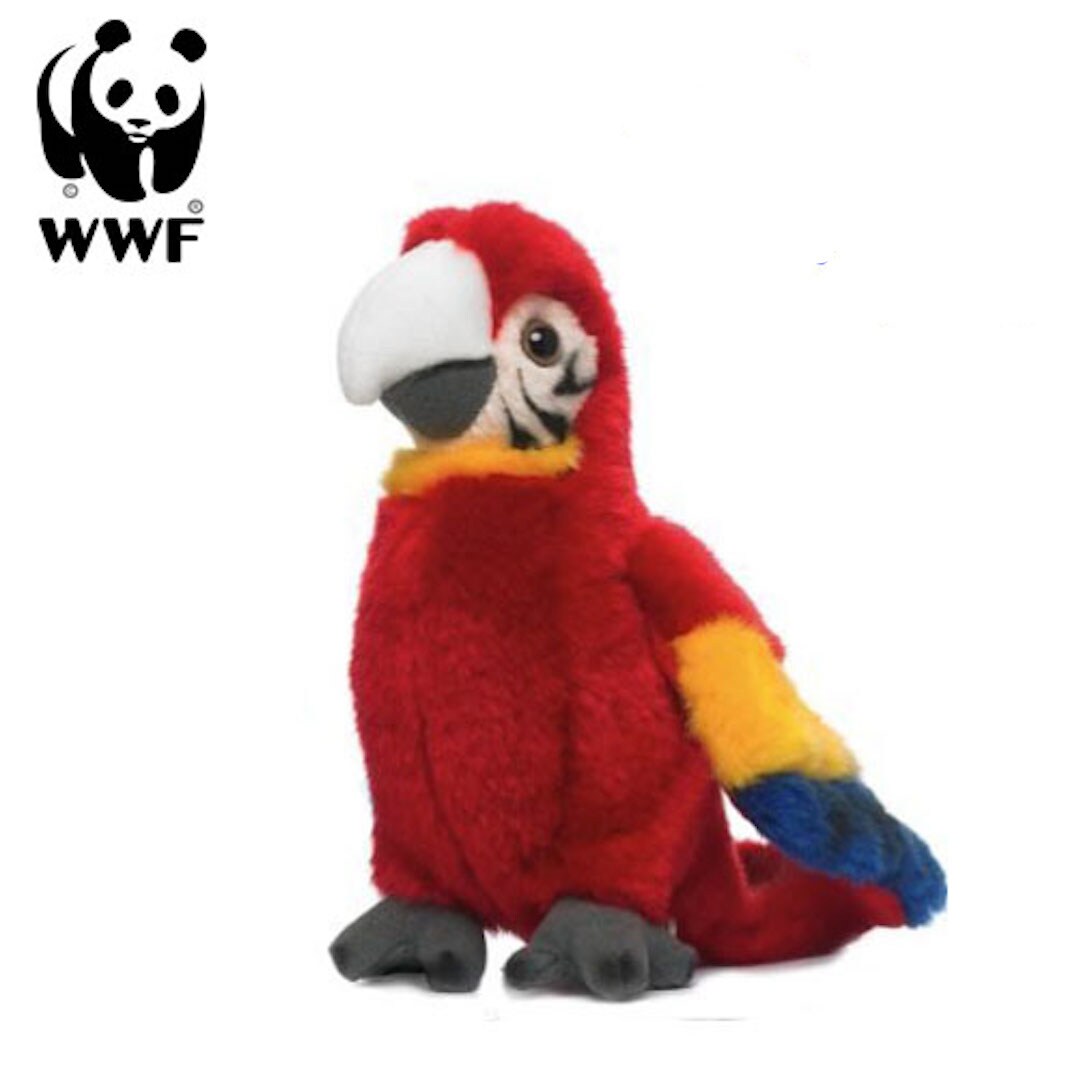WWF Plüschtier Hellroter Ara Papagei (mit Sound, 14cm) lebensecht Kuscheltier Stofftier