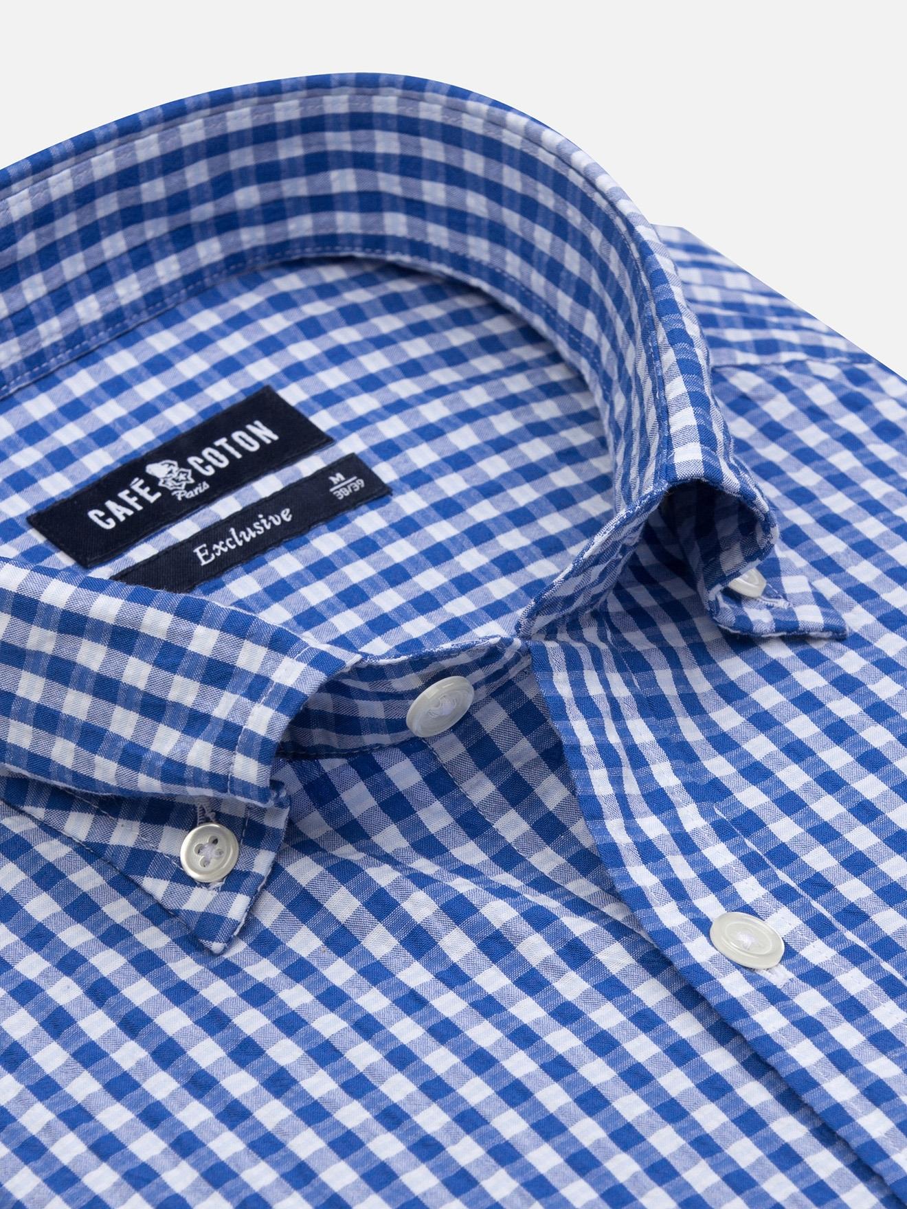 Chemise Jaiden en seersucker bleu - Col Boutonné