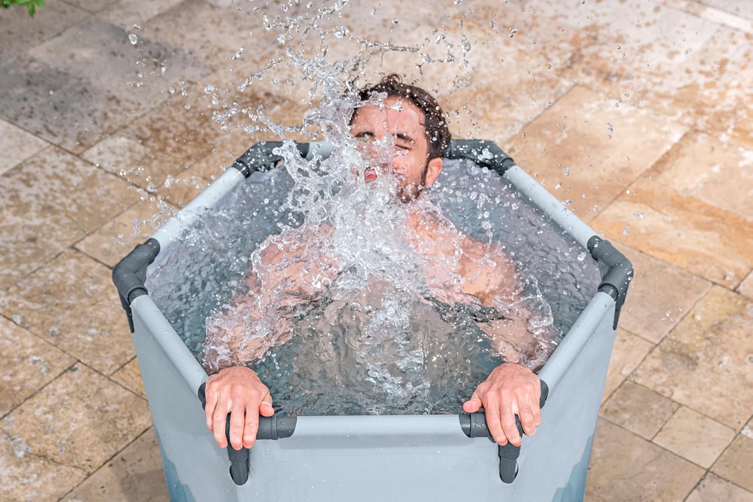 Bestway Lay-Z-SPA Eisbad Glacial Dip, 90 x 80 cm, 253 Liter, Polar-Shield, TriTech-Material, Filterpumpe, Abdeckplane, Eismuster, Stahlrahmen, GS-Zertifiziert, DEKRA