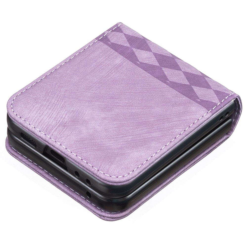 Samsung Galaxy Z Flip7 FE / Z Flip6 Leder Hardcase Schutzhülle Rauten Muster - Lila