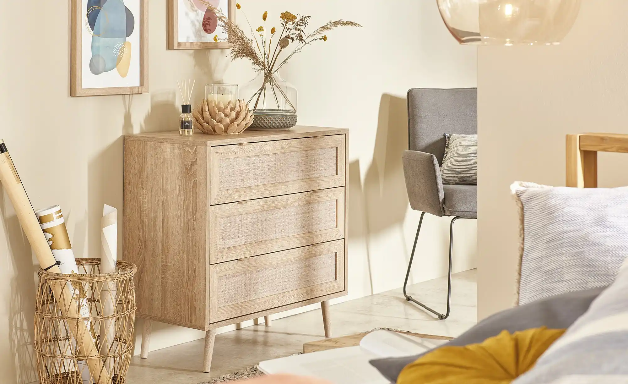 Kommode mit 3 Schubkästen Rafia