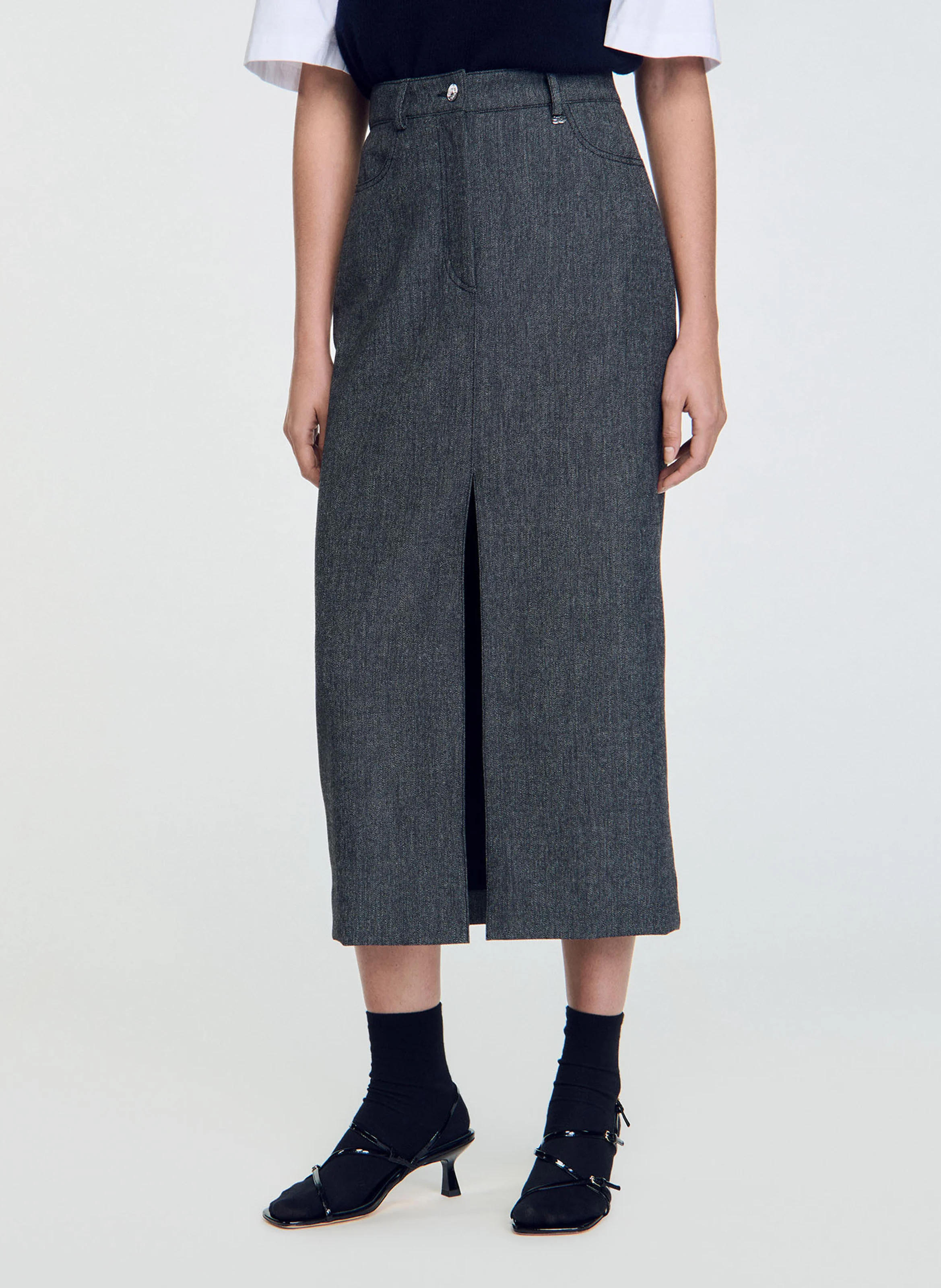 Jupe midi fendue | Gris