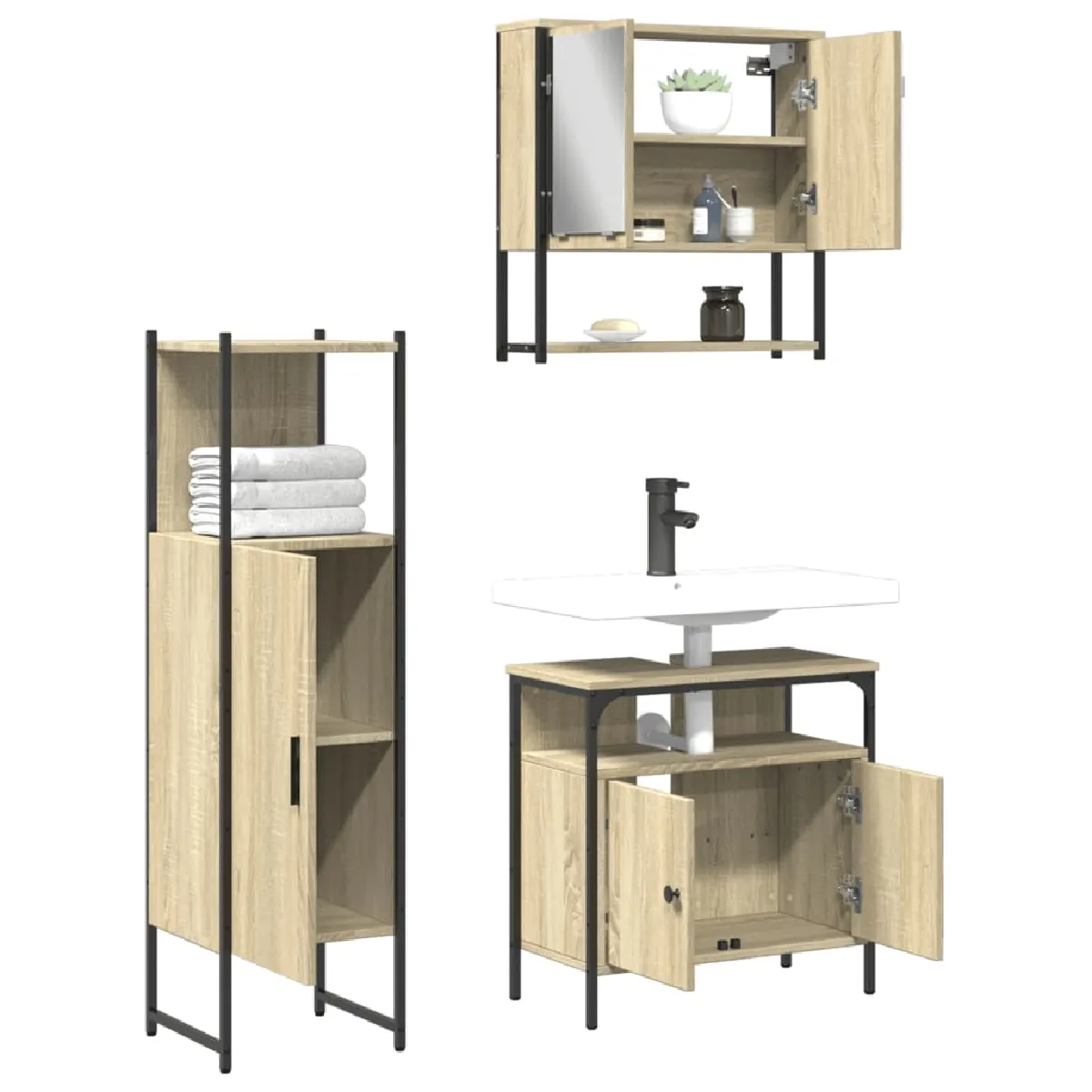 vidaXL Ensemble Meubles Salle de Bain 3 pcs Chêne Sonoma