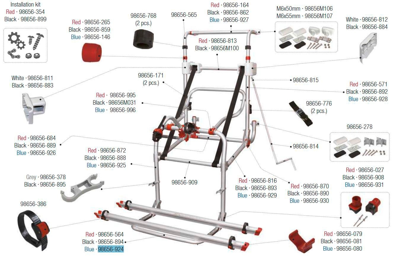 Fiamma Auflagebügel passend für Carry Bike Lift 77 - Farbe Blau Fiamma Ersatzteilnummer 98656-924