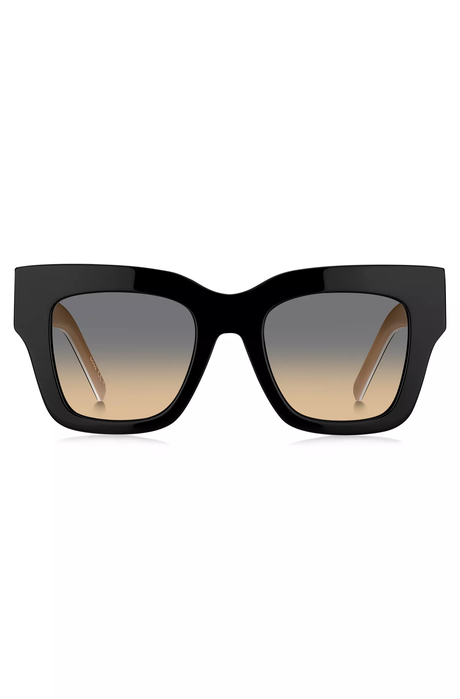 Óculos de sol BOSS em bioacetato preto com detalhes exclusivos.