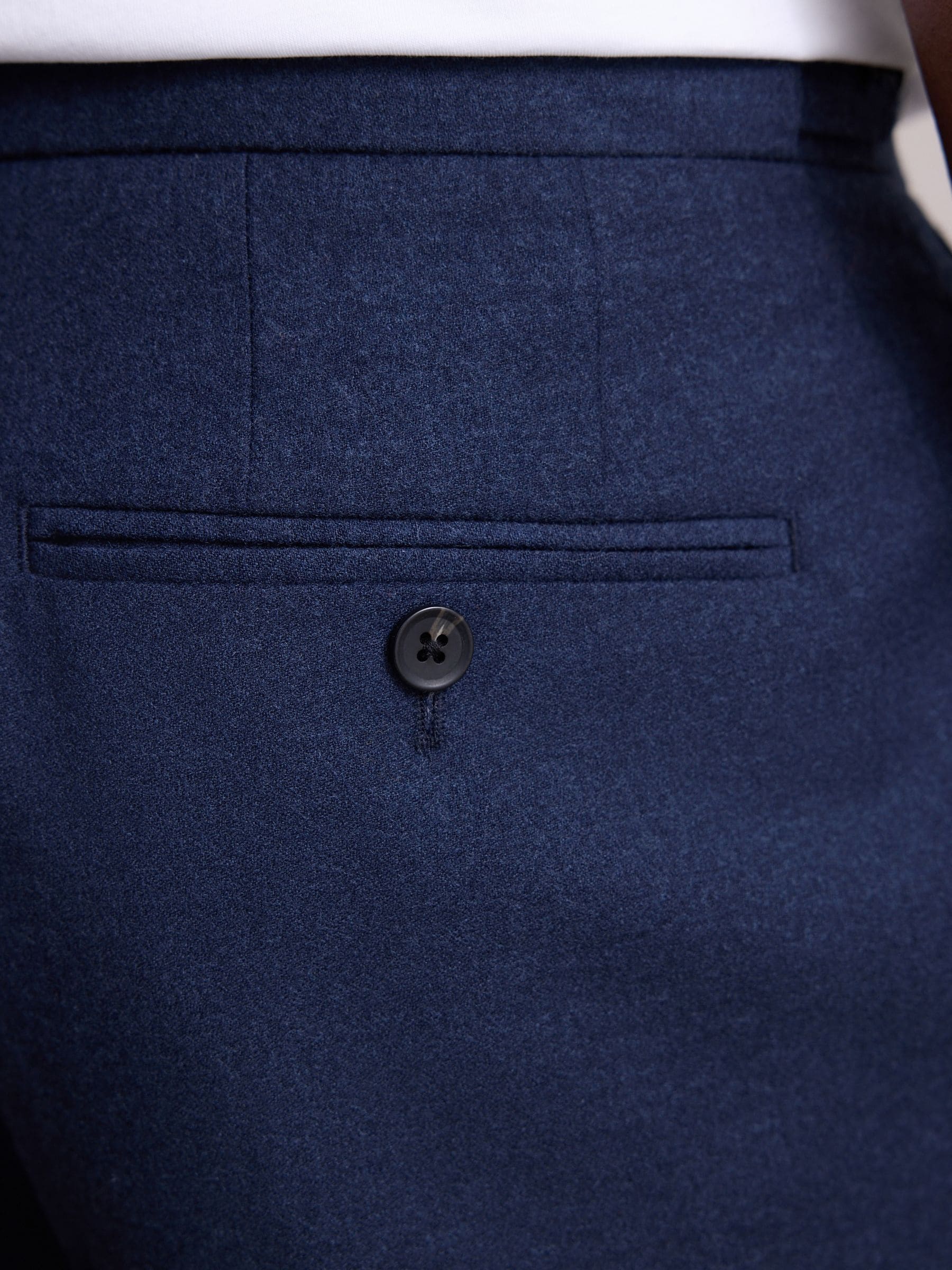 Marineblauw - Wollen Rijke Slim Textuur Broek Met Zijverstellers