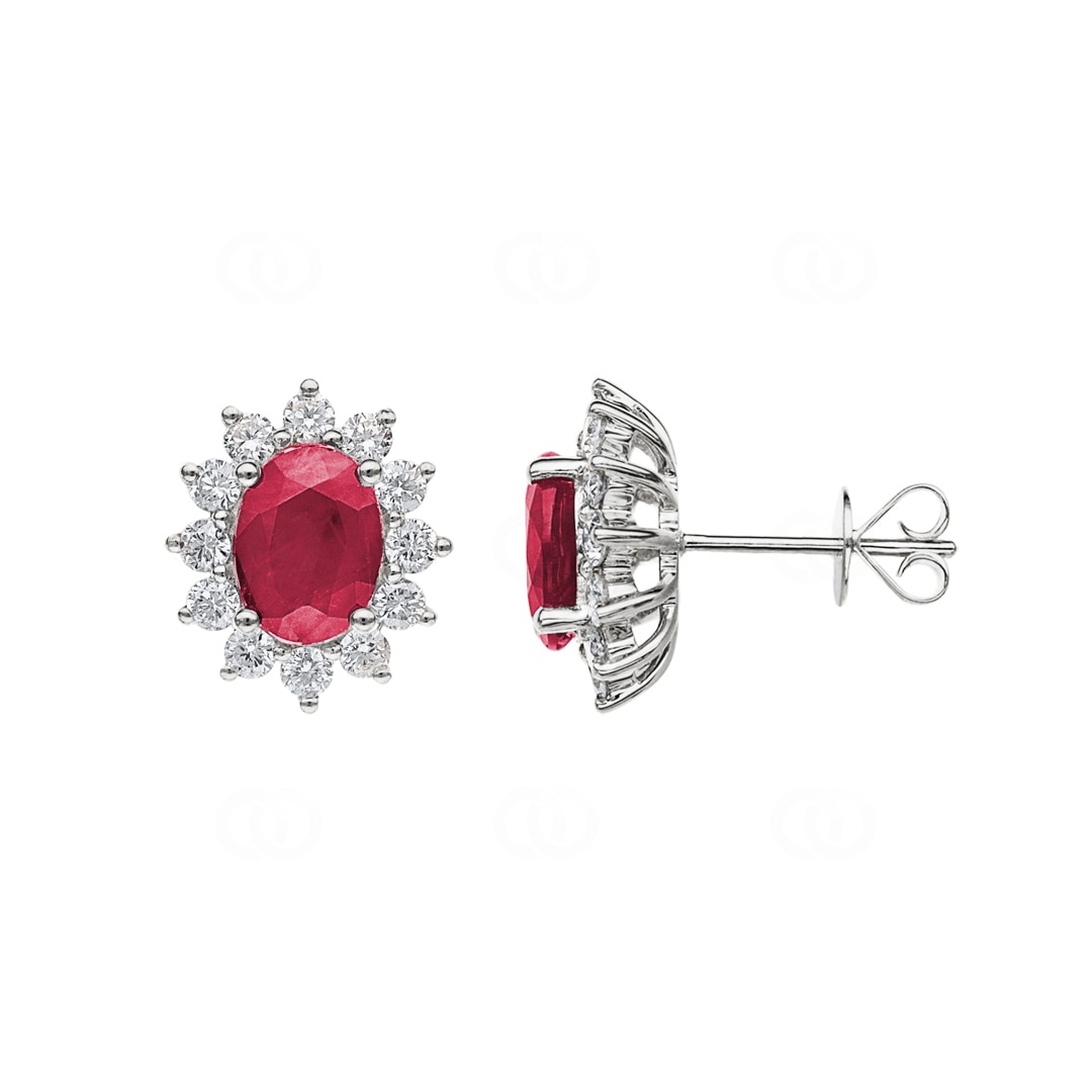 Ohrstecker 750/18 K Weissgold mit Rubin oval & Diamanten 0.81 ct H/si