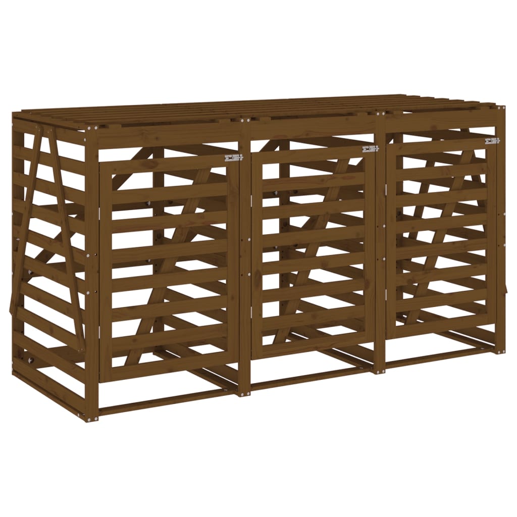 Abri pour poubelle triple sur roulettes marron miel bois pin