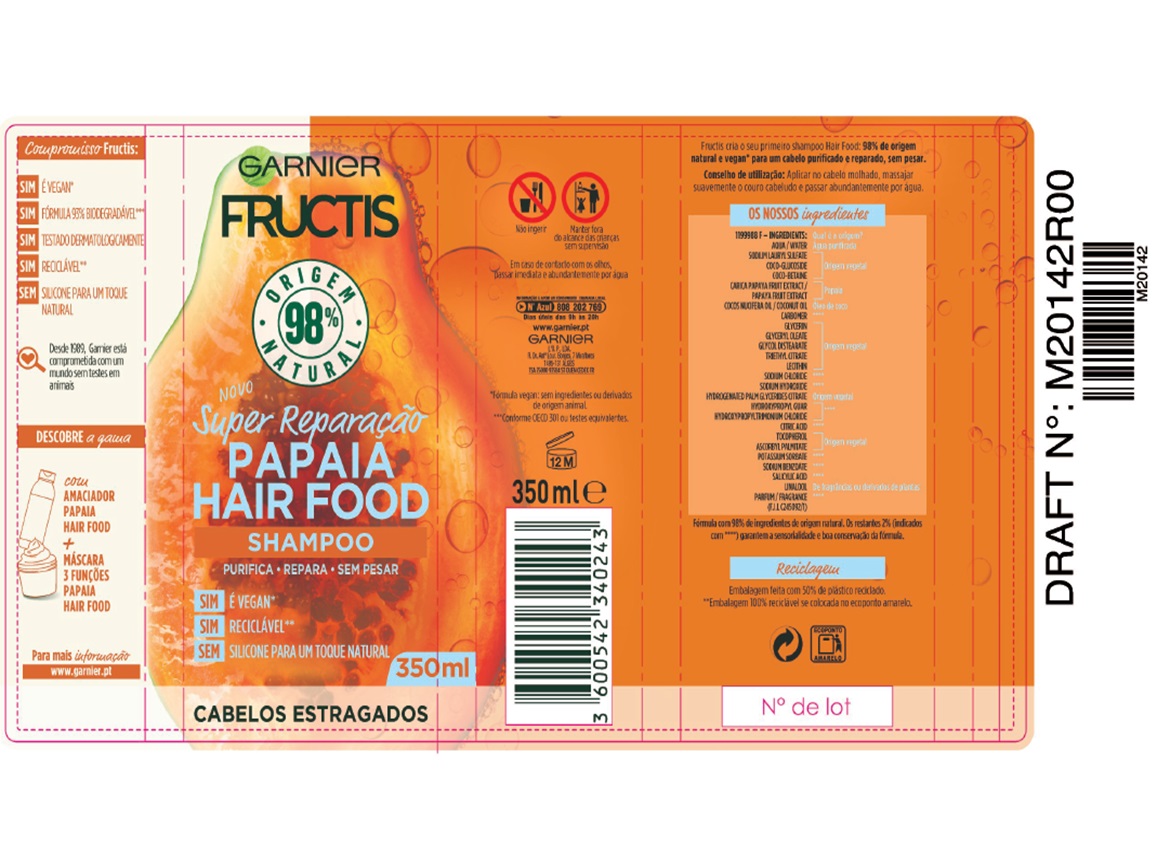 CHAMPÔ FRUCTIS HAIR FOOD PAPAIA 350ML