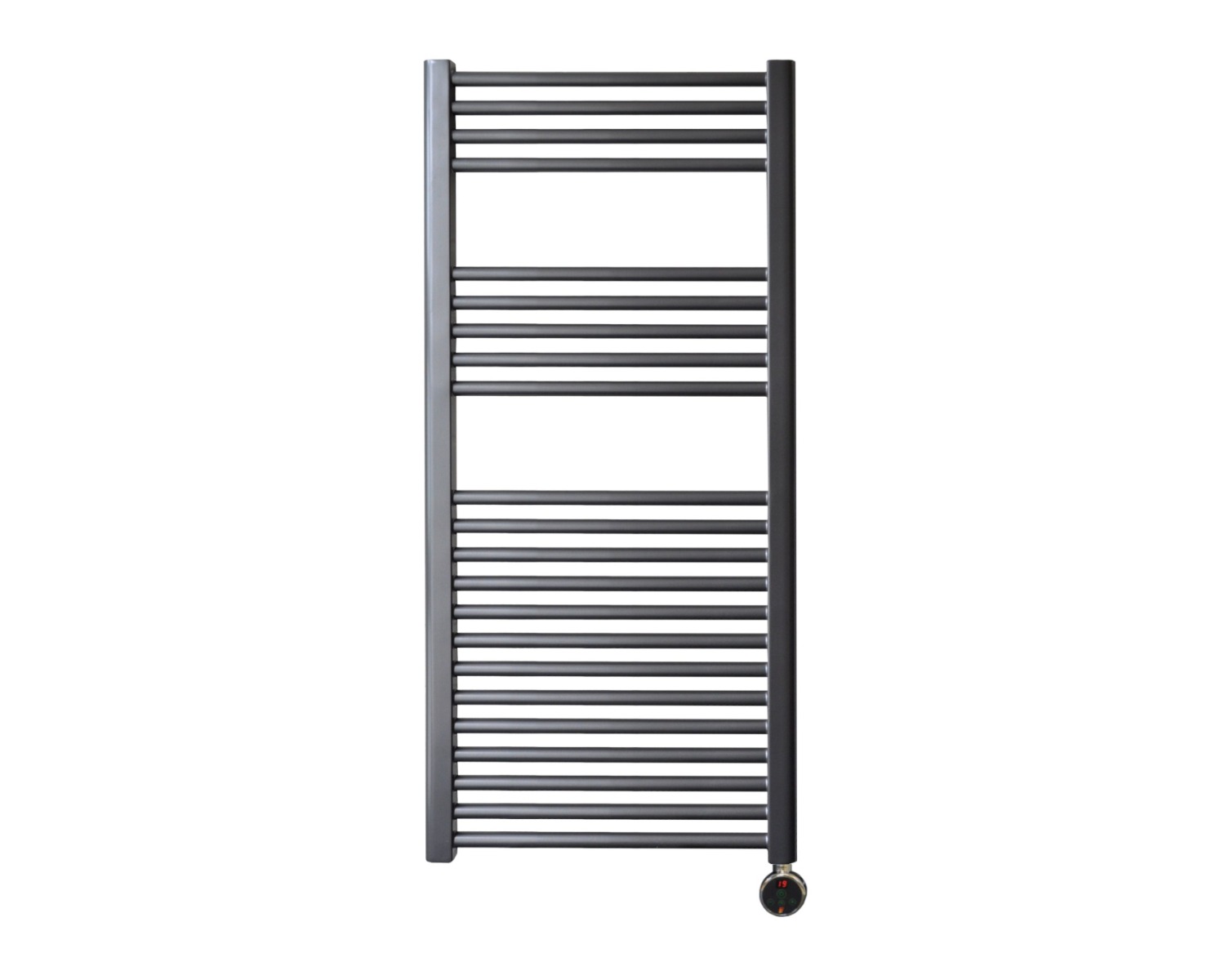 Sanicare elektrische design radiator 45x112cm gunmetal met thermostaat rechts chroom