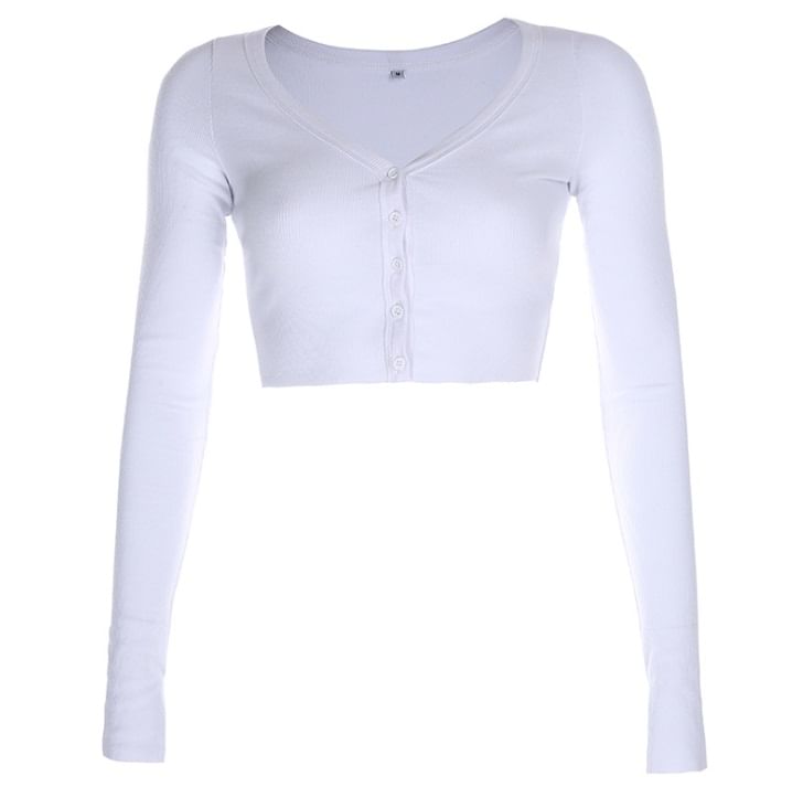 Trisica - V-hals geribbeld cropped vest met knoopjes