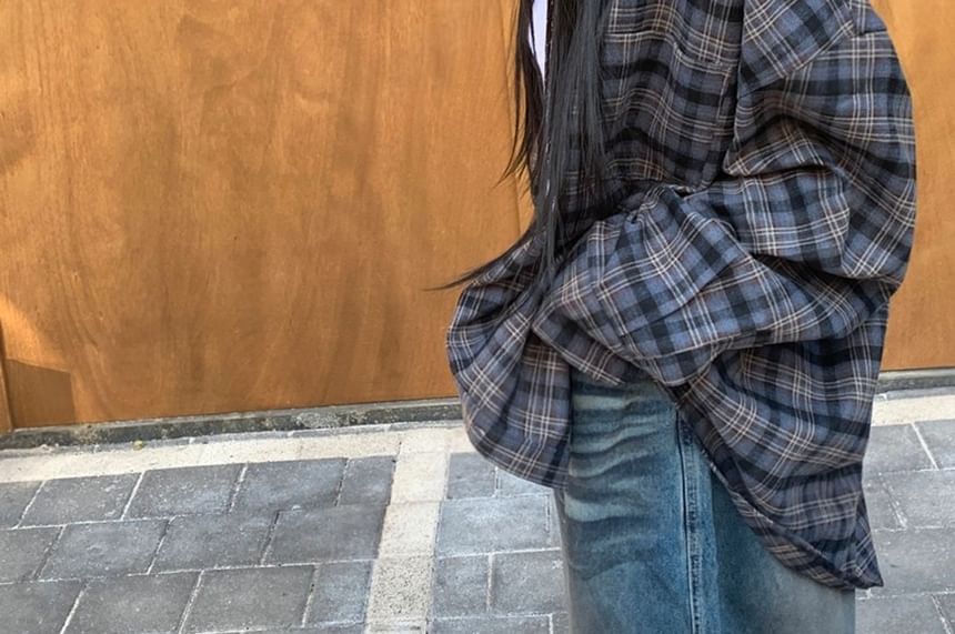 SeoulPop - Unisex geruit overhemd met lange mouwen en losse pasvorm
