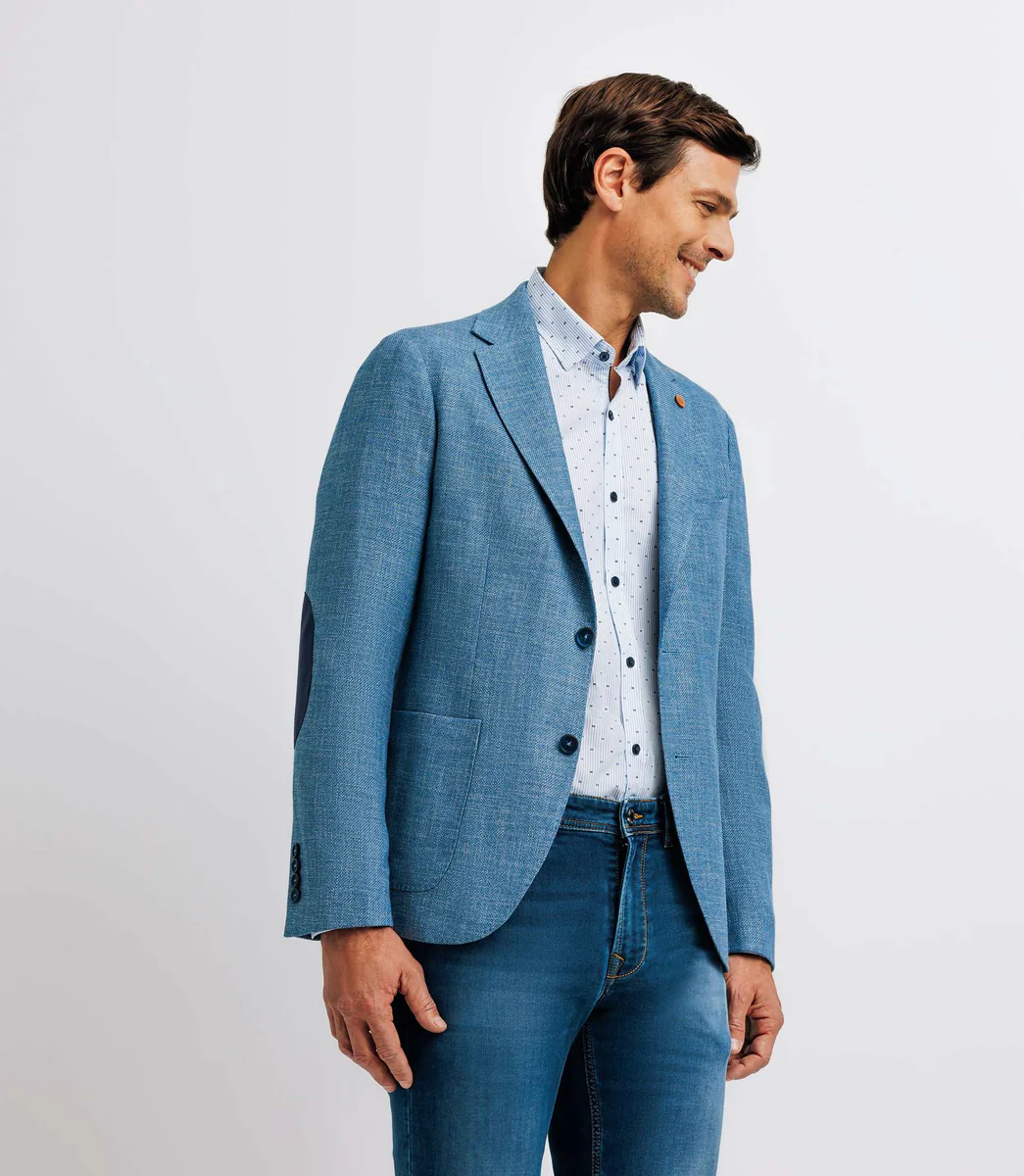 Veste bleue en lin à coudières