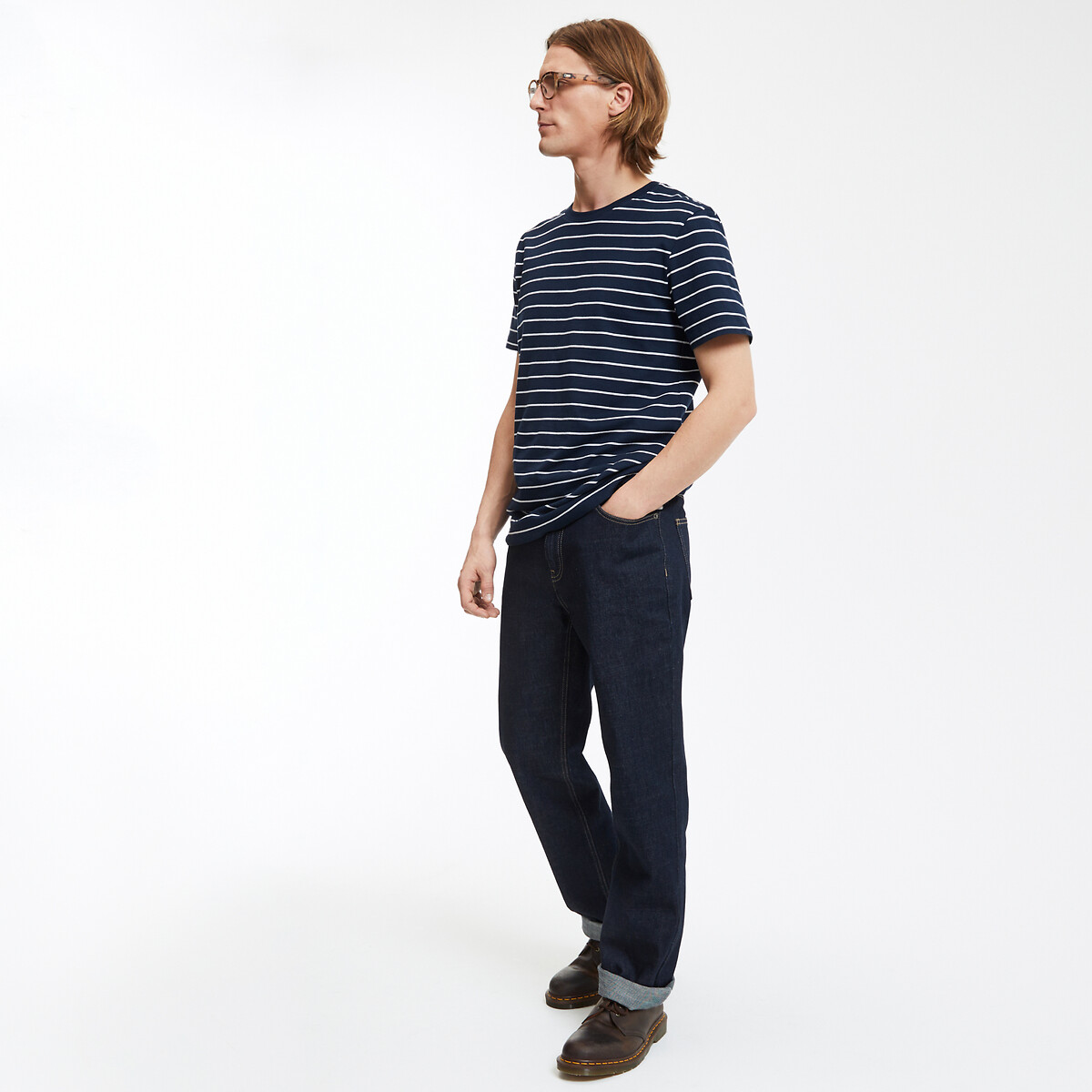 COLEÇÕES LA REDOUTE<br>Camiseta listrada com gola redonda e mangas curtas, em algodão orgânico