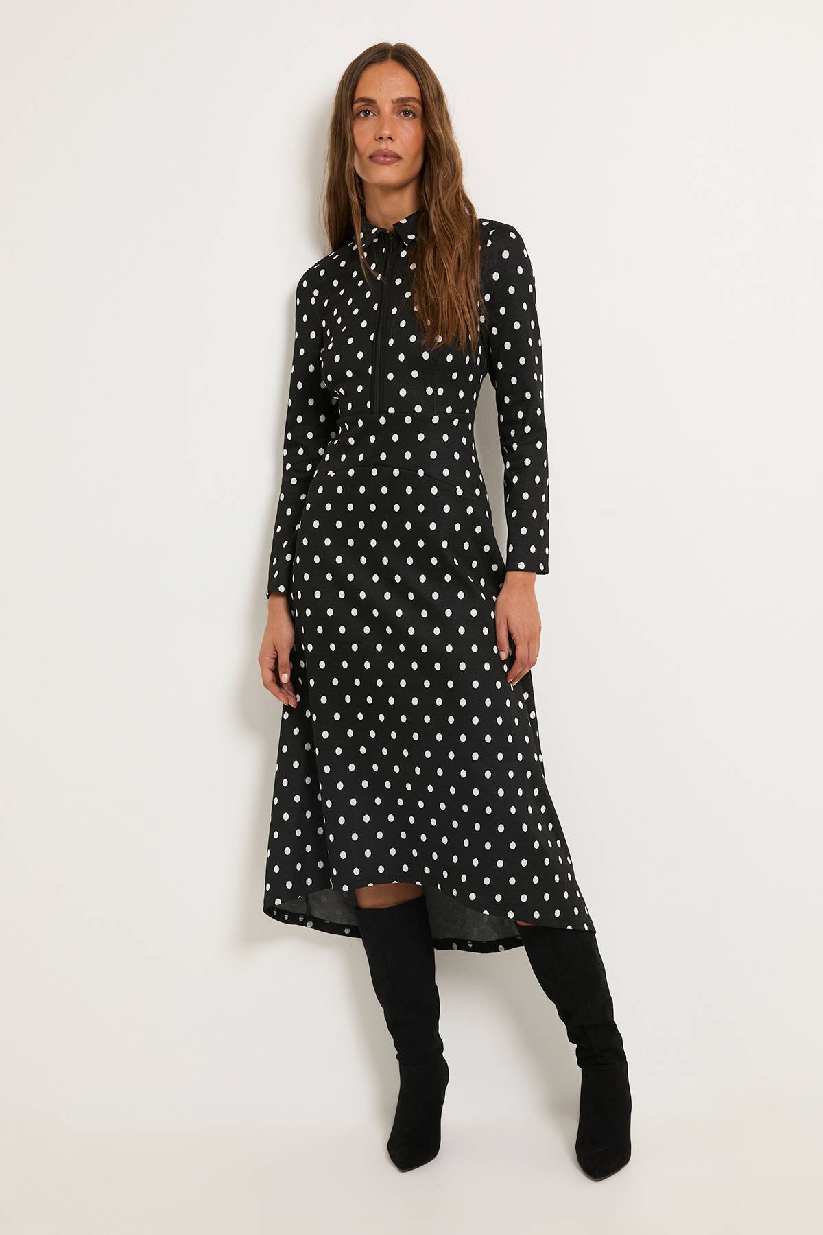Wallis Robe Midi Zippée En Ponte À Pois