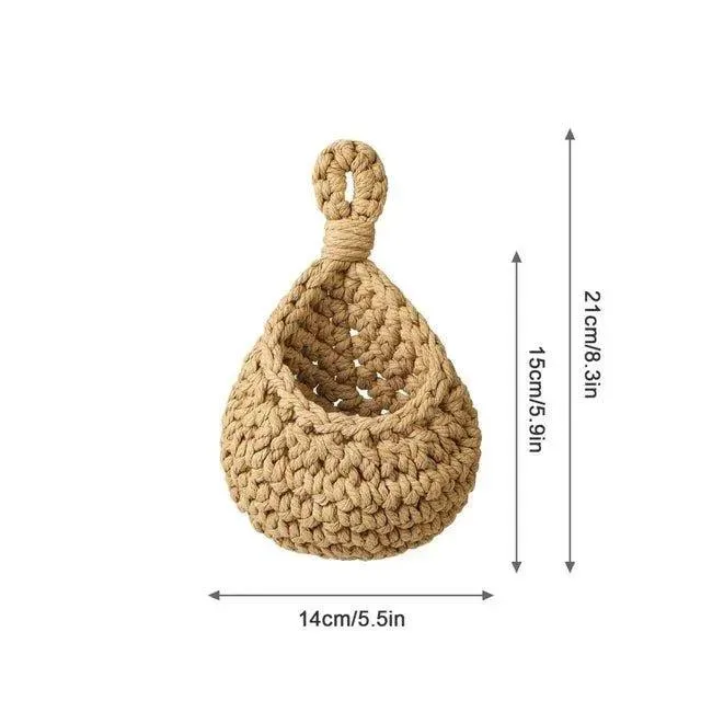 Boho Style Hand woven Wall Hanging Basket | Jute Natural Wall Mounted Vegetable Fruit Storage Organizer