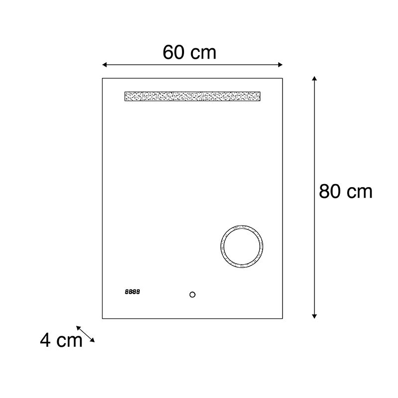 Badkamerspiegel 60x80 cm incl. LED met touchdimmer en klok - Miral