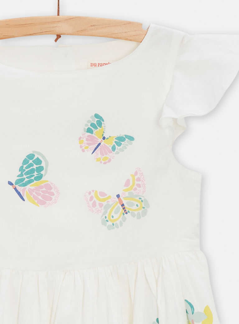 Robe écru animation papillons pour fille