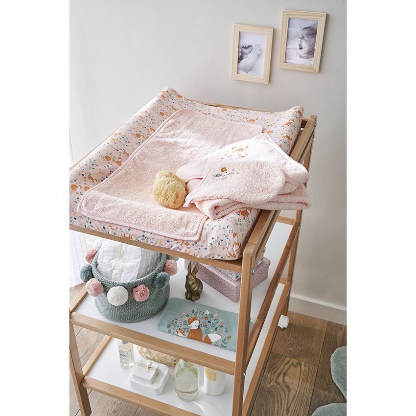 Housse de matelas à langer avec tapis en éponge et imprimé renards - Rose