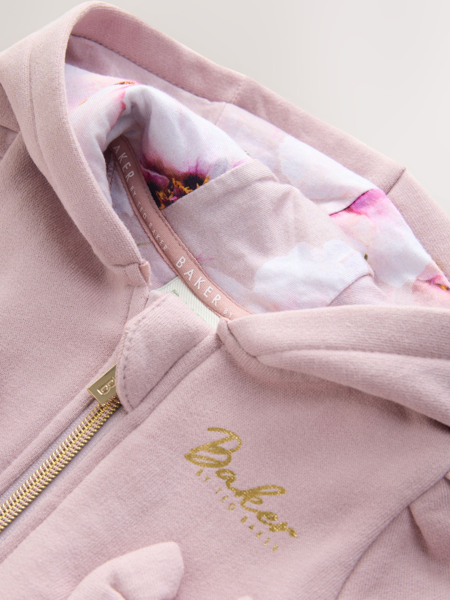 Baker by Ted Baker 3 Piece Dusky Pink Zip-Through Hoodie, T-Shirt & Joggers Set