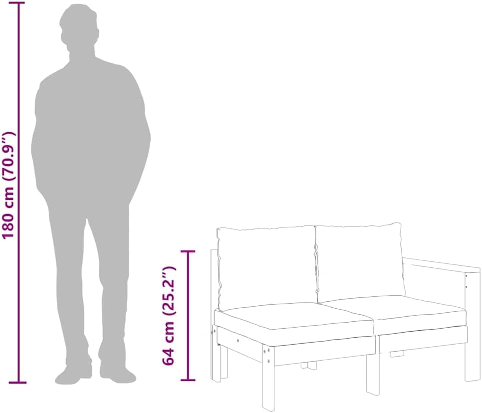 Gartensofa 2-Sitzer aus Massivholz Akazie, Dunkelgraue Kissen, Modulares Design für Terrasse, Balkon und Outdoor-Bereich, Robuste Gartenmöbel mit 1 Armlehne