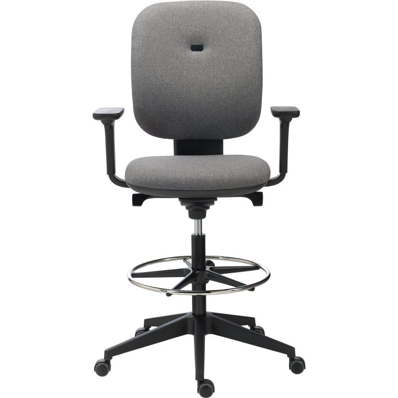 Chaise de bureau Alia tissu anthracite - dossier bas - avec ou sans accoudoirs - mécanisme Synchrone - pieds noir - repose pieds
