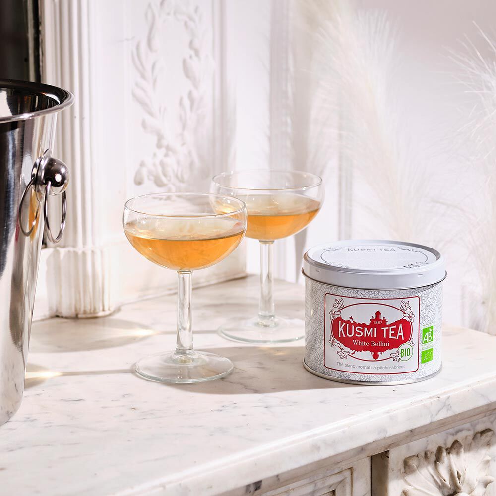 White Bellini-Thé blanc bio, pêche, abricot Boîte 90 g