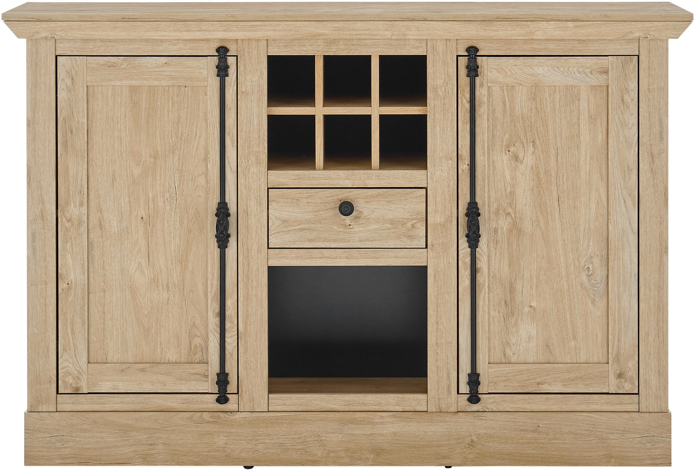 Home affaire Highboard »Cornwall, Kommode im Landhausstil, Schrank, Sideboard, Eiche Dekor« 1 Stk. tlg. verschnörkelte Metallgriffe, ausreichend Stauraum, 152 cm breit