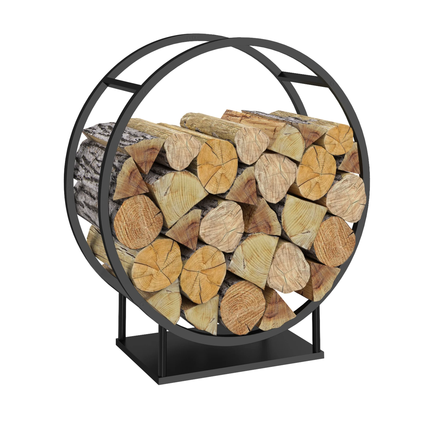 Range bûches rond 70 x 30 x 75 cm étagère à bois en acier noir
