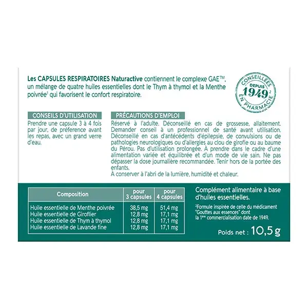 Cápsulas Naturaactive GAE Orgânicas para o Sistema Respiratório com Óleos Essenciais - 30 cápsulas