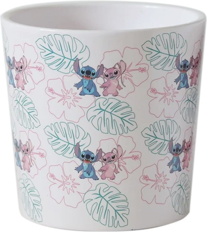 Disney bloempot Stitch blad en bloem wit D 13 H 14 cm