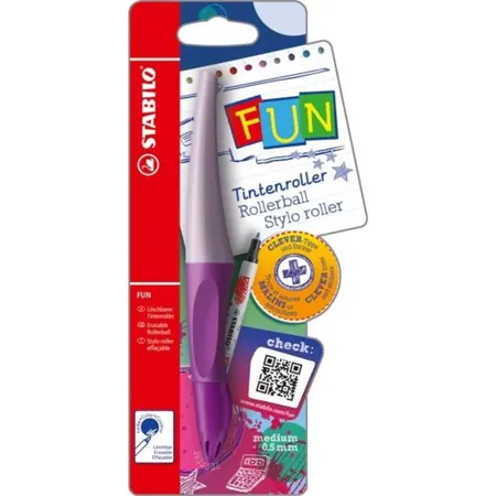 Ergonomischer Tintenroller - STABILO FUN in lavendel lila/pastell lila - inklusive 2 Aufkleberkarten zum Sammeln - Schreibfarbe blau (löschbar)