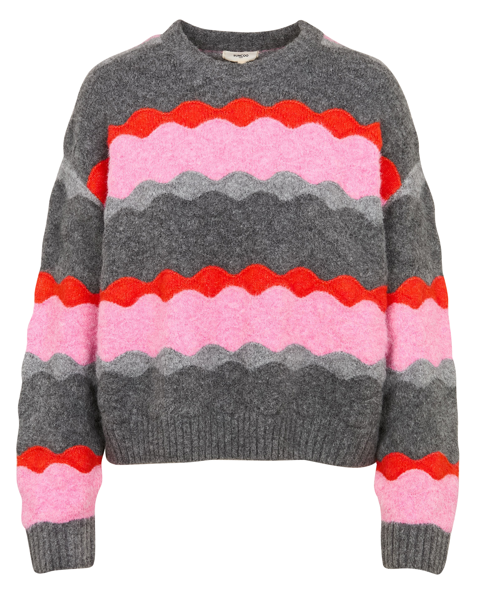 PANAYO - Pull col rond en maille jacquard| Noir