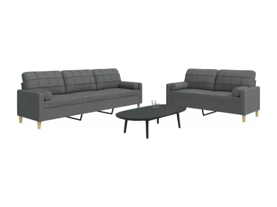 Ensemble de canapés 2 pièces coussins décoratifs gris foncé tissu