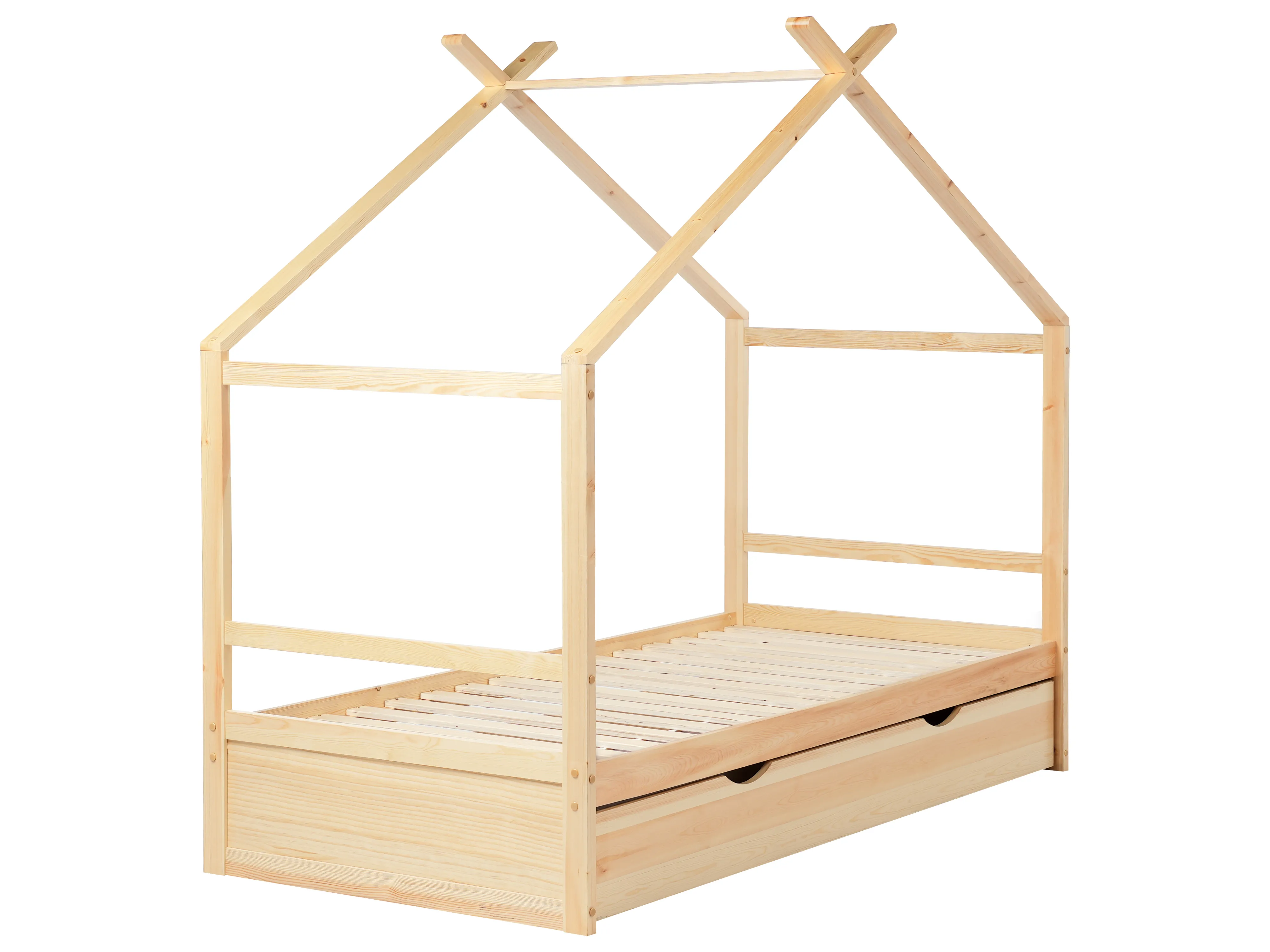 Kinderbed Huis Dennenhout ORGEVAL 90 x 200 cm met opbergruimte Lichtbruin