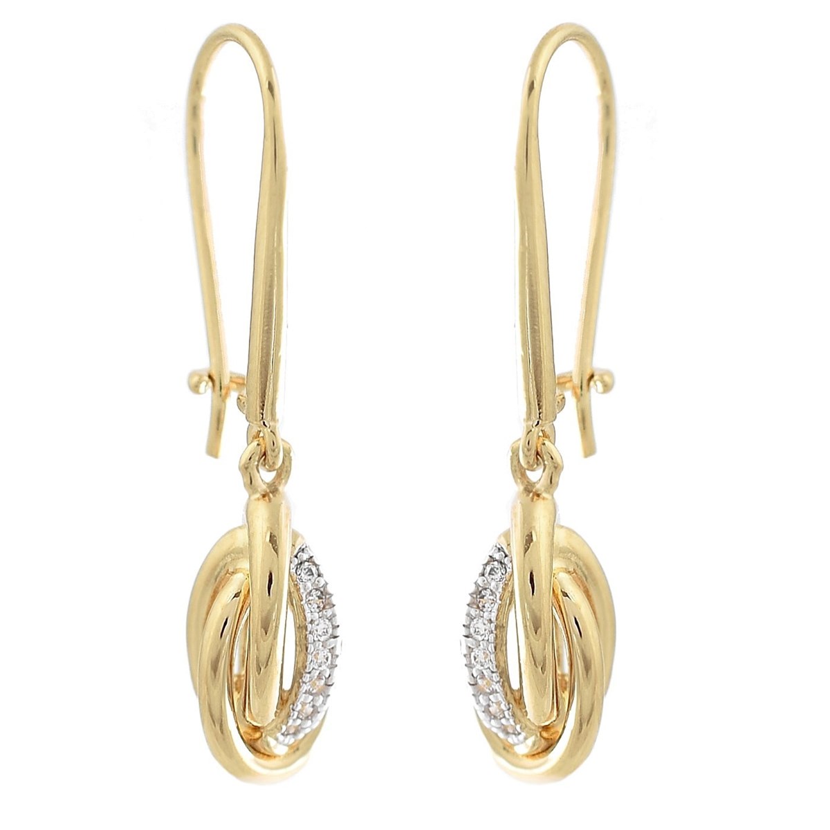 Boucles d'oreilles dormeuse noeud serti d'oxyde de zirconium Plaqué OR 750 3 microns 2 tons