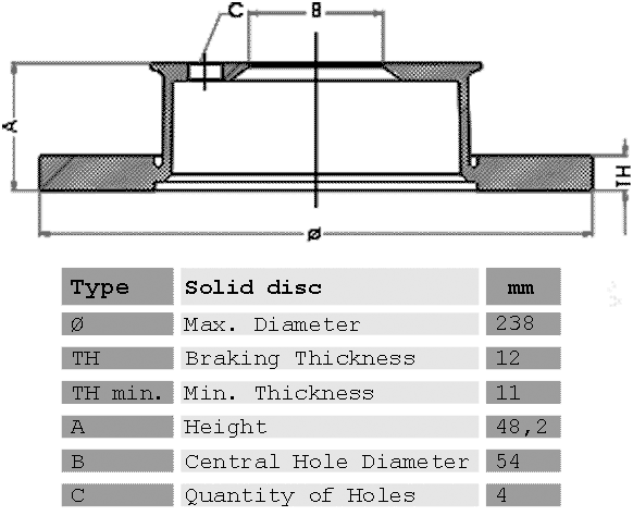 Bremseskive 238 x 12 mm